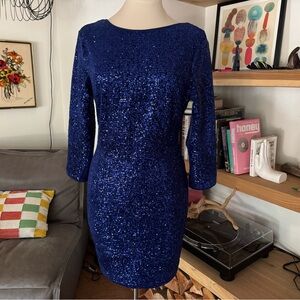 Fashion Nova Blue Sequin Long Sleeve Dress